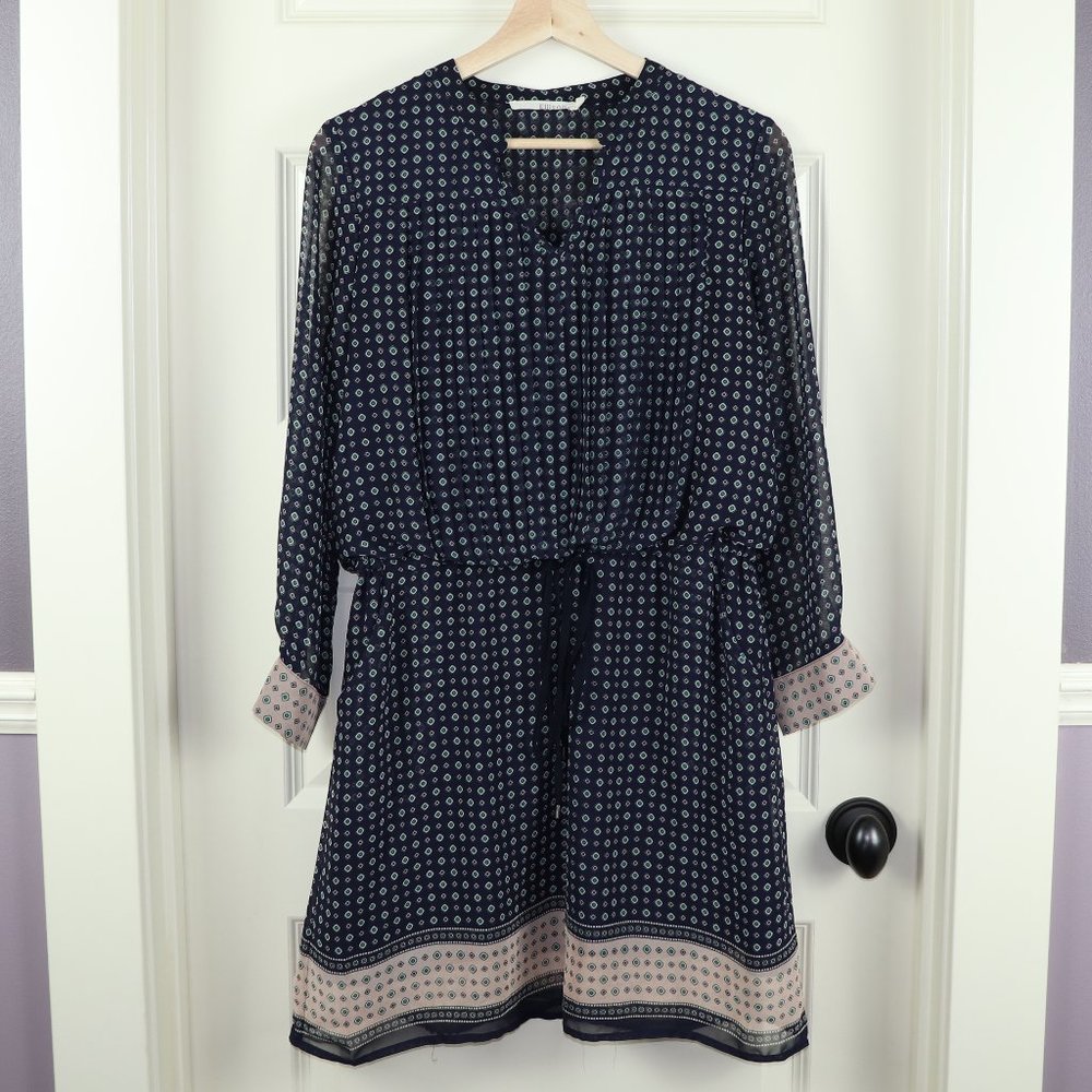 Ellison Navy Patterened Drawstring Blouse Dress